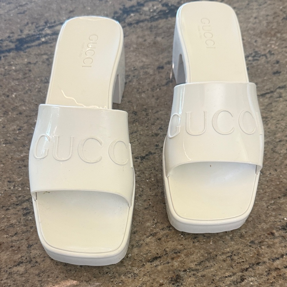 Gucci Glossy White Mules